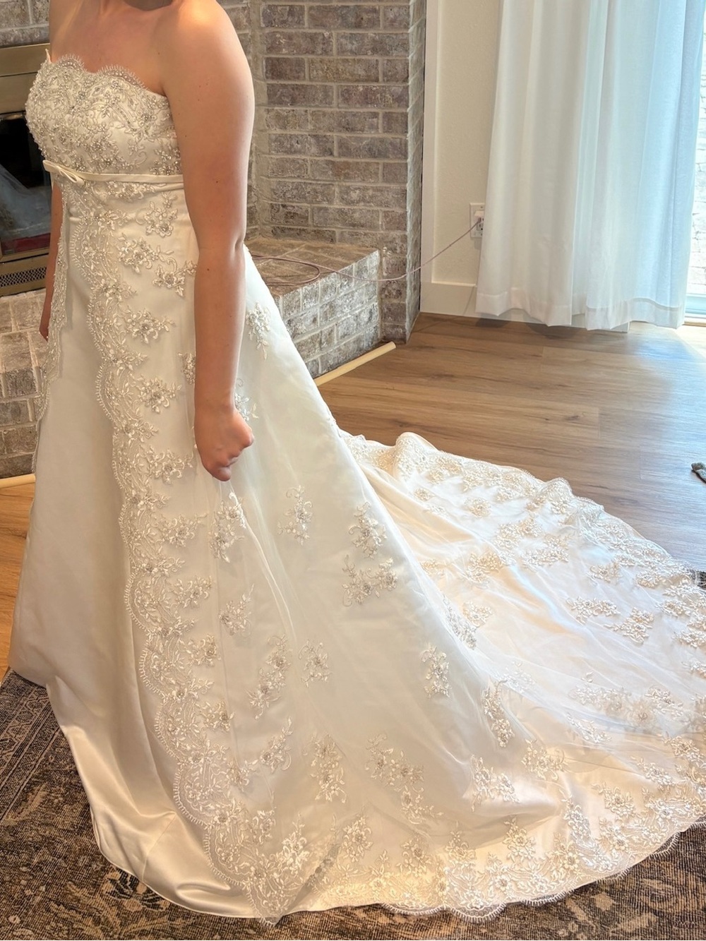 David's Bridal Strapless Beaded A-Line Wedding Gown in Ivory